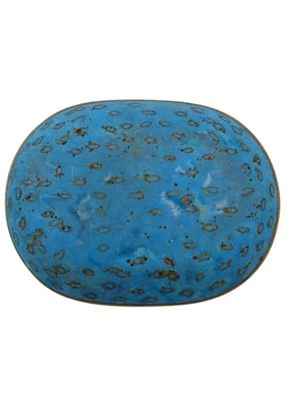 Vintage Chinese Cloisonné Oval Trinket Dish Floral Enamel Turquoise 5”